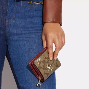 NEW Coach Snap Wallet In Signature Canvas With Dancing Kitten Print
